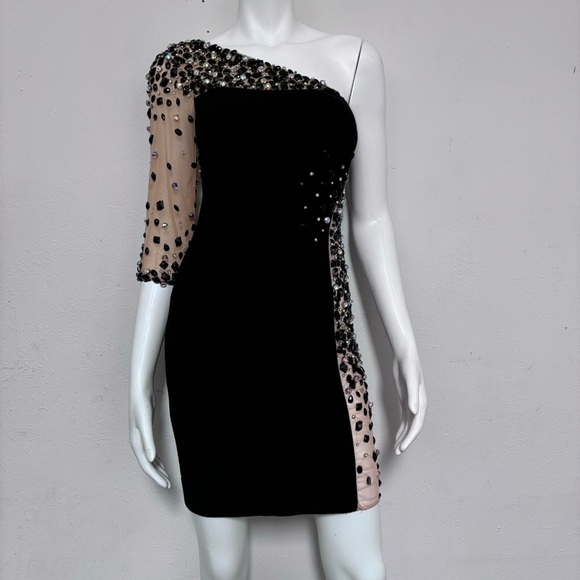 Sherri Hill Black One Shoulder Dress Size 4 - Picture 1 of 15